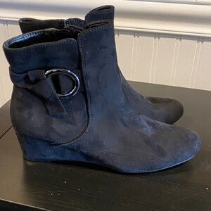 Impo Black Suede Ankle Booties with Ring Accent